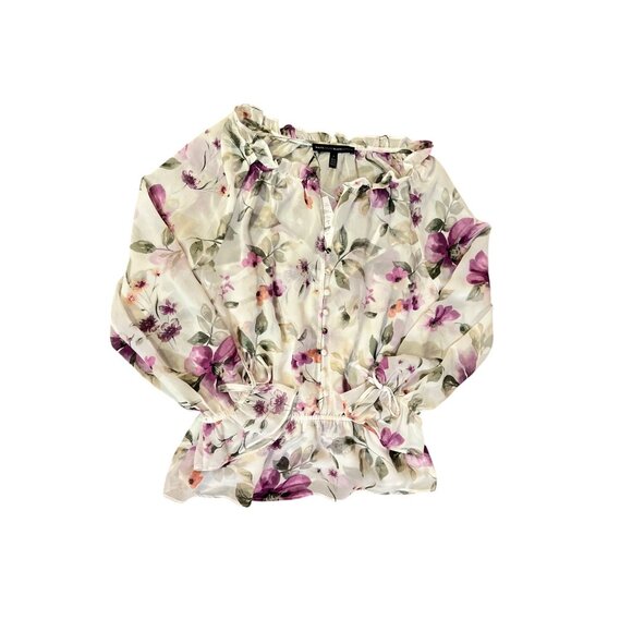 White House Black Market Womens 6 Floral Blouse Ecru Violet Ruffle + Tank NWT - Picture 12 of 16